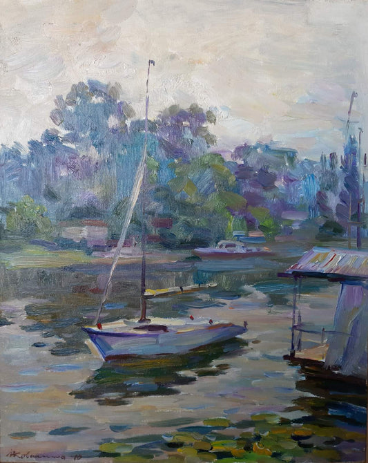 Oil painting Boat mooring Kovalenko Ivan Mikhailovich