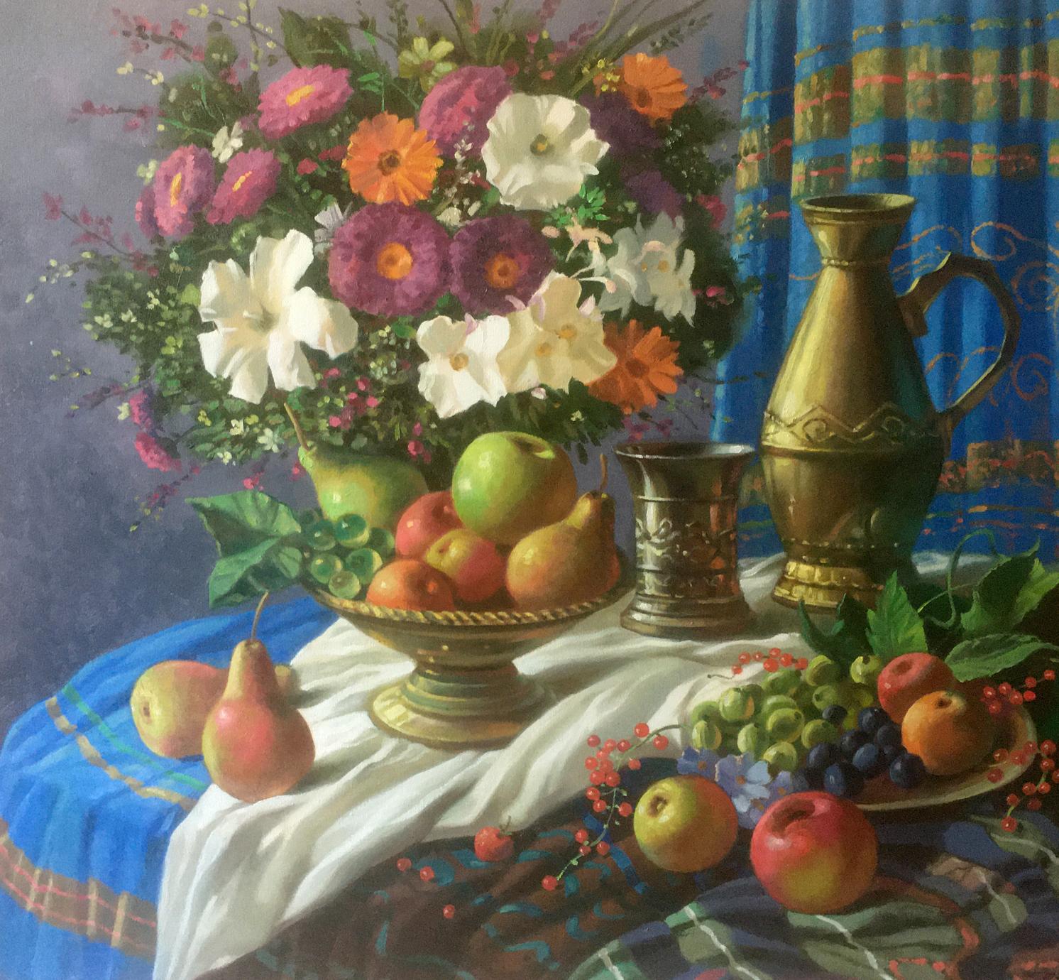 Oil painting Bouquet of flowers and grapes Anatoly Tarabanov