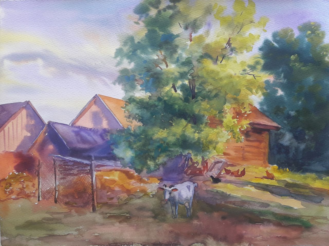 Watercolor painting Evening in the village Serdyuk Boris Petrovich