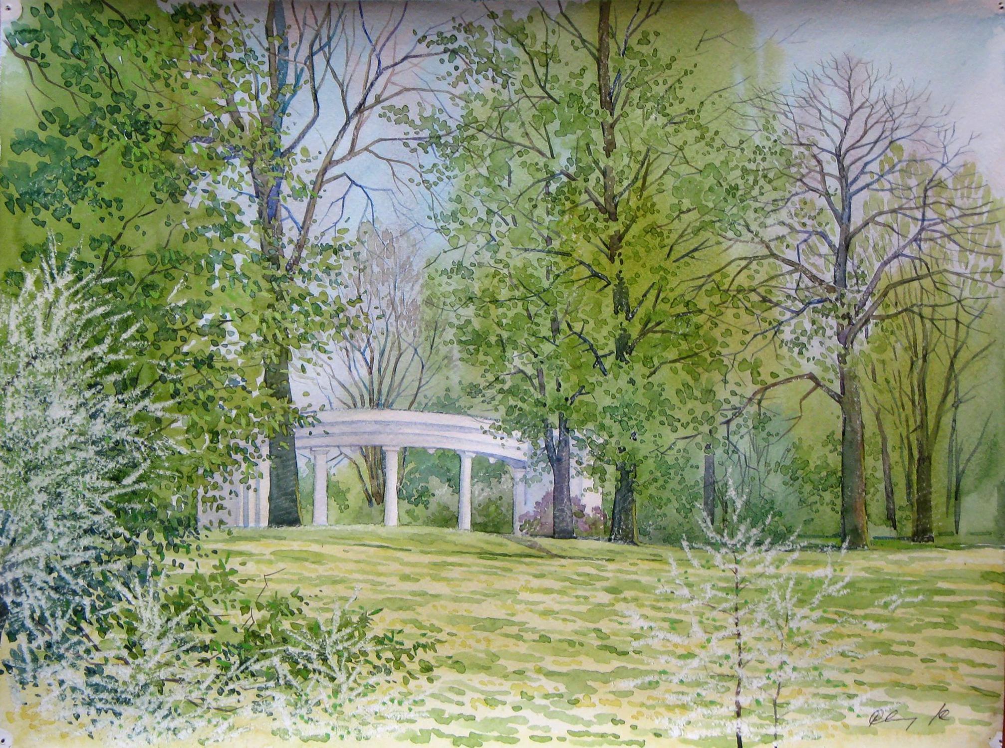 Watercolor painting Landscape with an arch Savenets Valery
