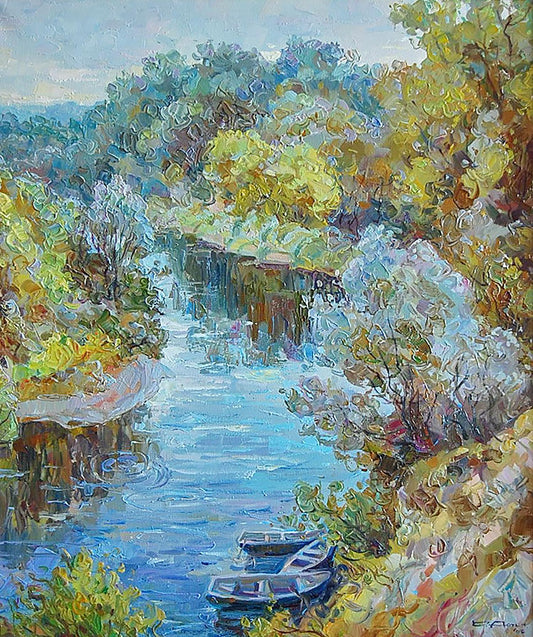 Oil painting Cool morning on the river Dmitry Artim