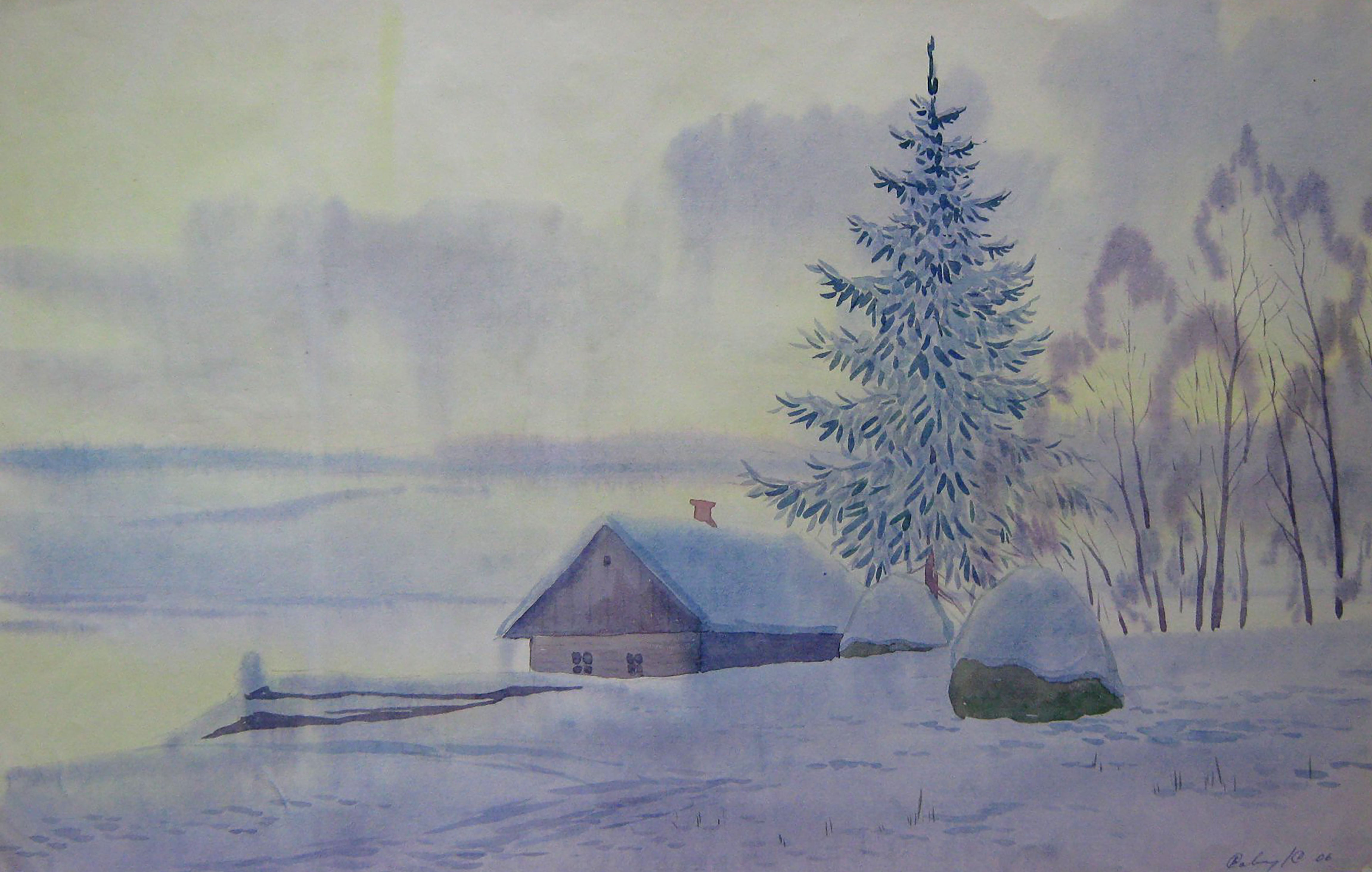 Watercolor painting January morning Savenets Valery