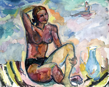 Oil painting A girl sunbathing Peter Dobrev