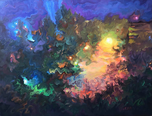 Abstract oil painting Night lights Osnach Olesia
