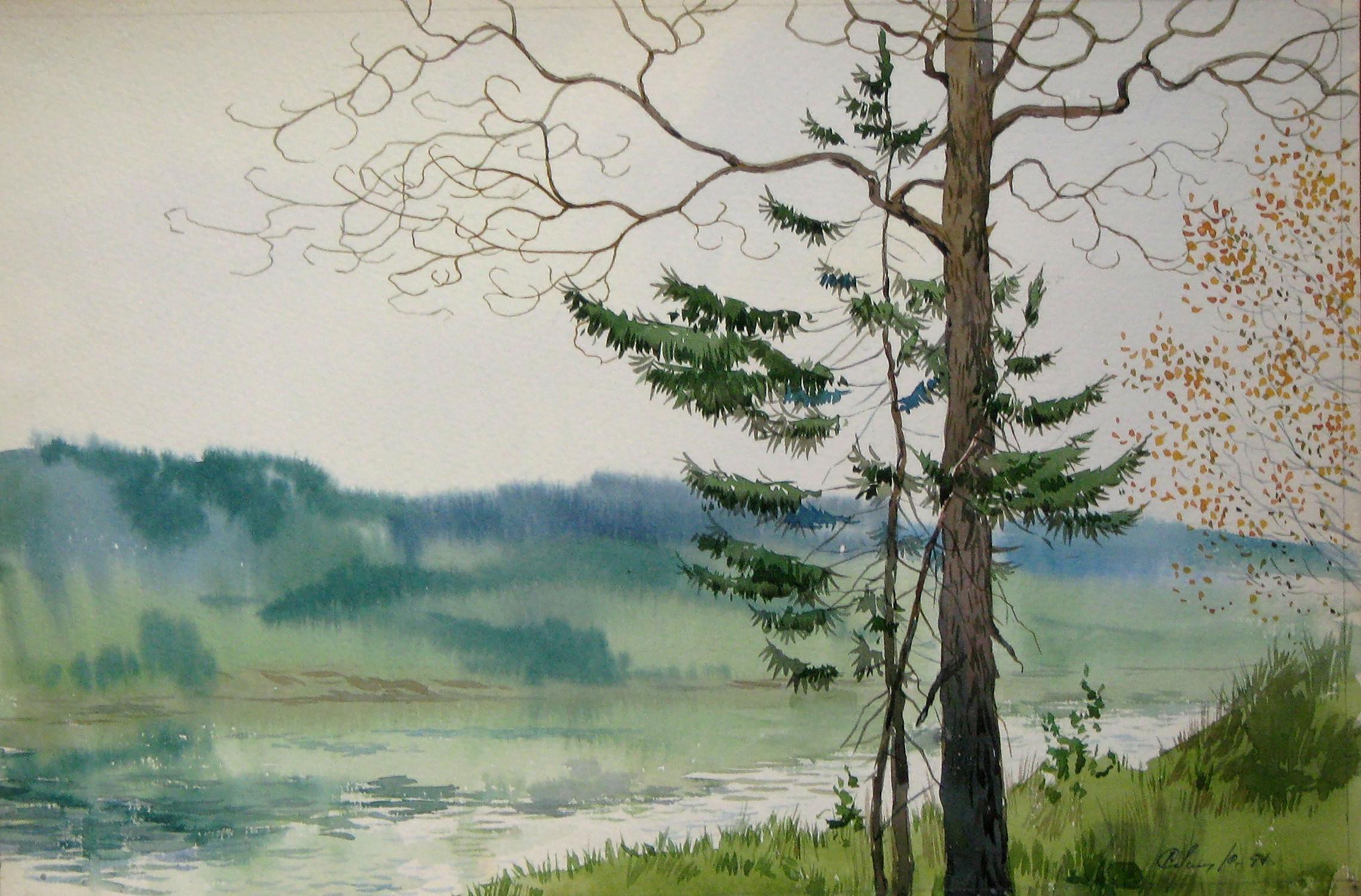 Watercolor painting By the river Savenets Valery