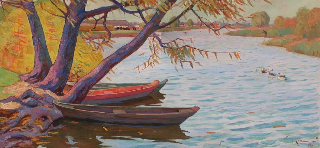 Oil painting River landscape Kulyk I.