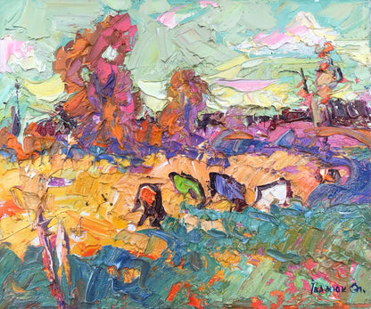 Abstract oil painting Golden stubble Ivanyuk Alex