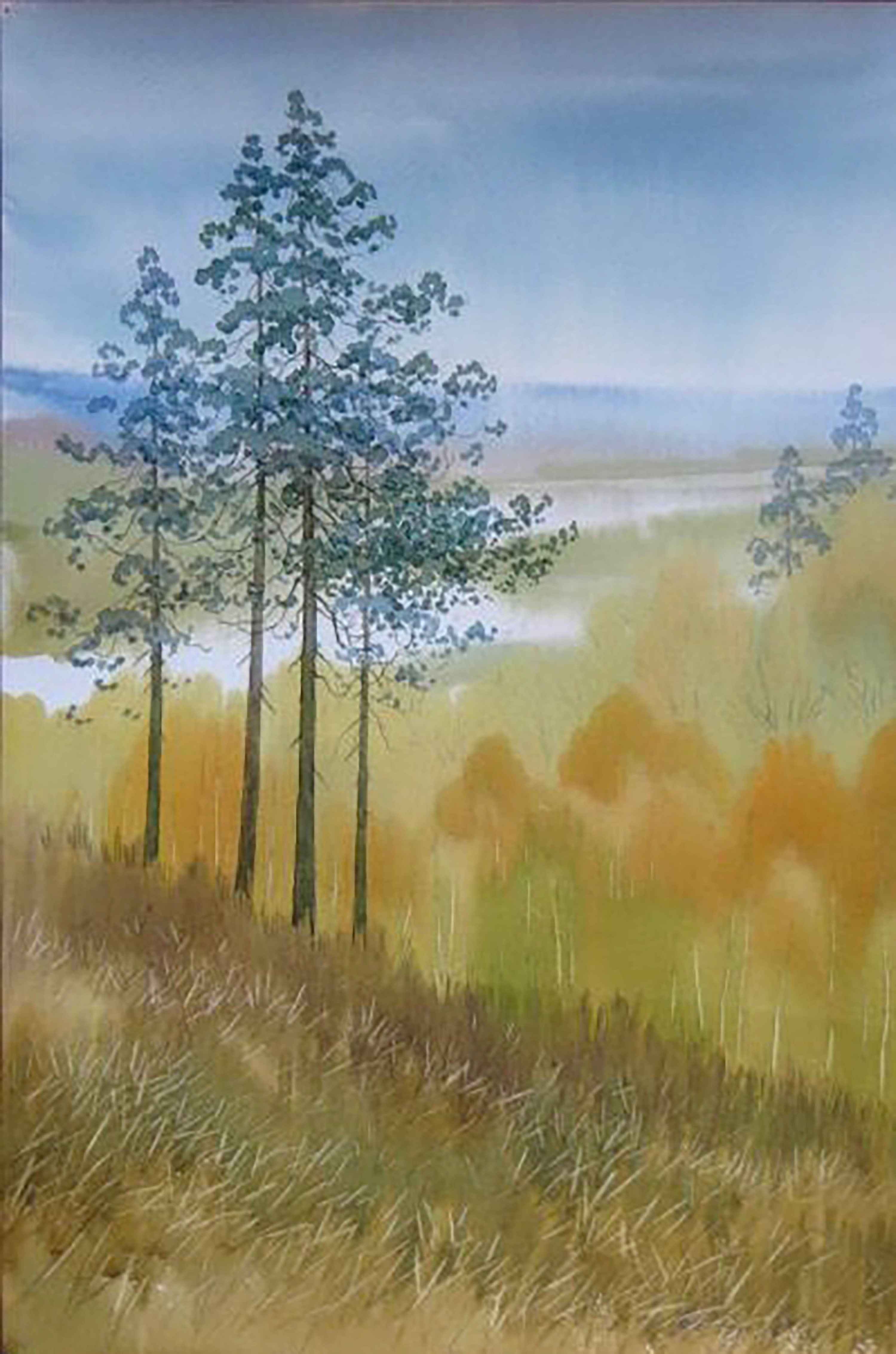 Watercolor painting Big autumn forest Valery Savenets