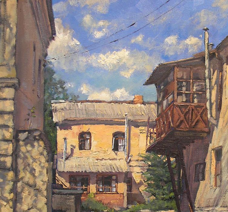 Oil painting Shadows of the old yard Osnach Olesia