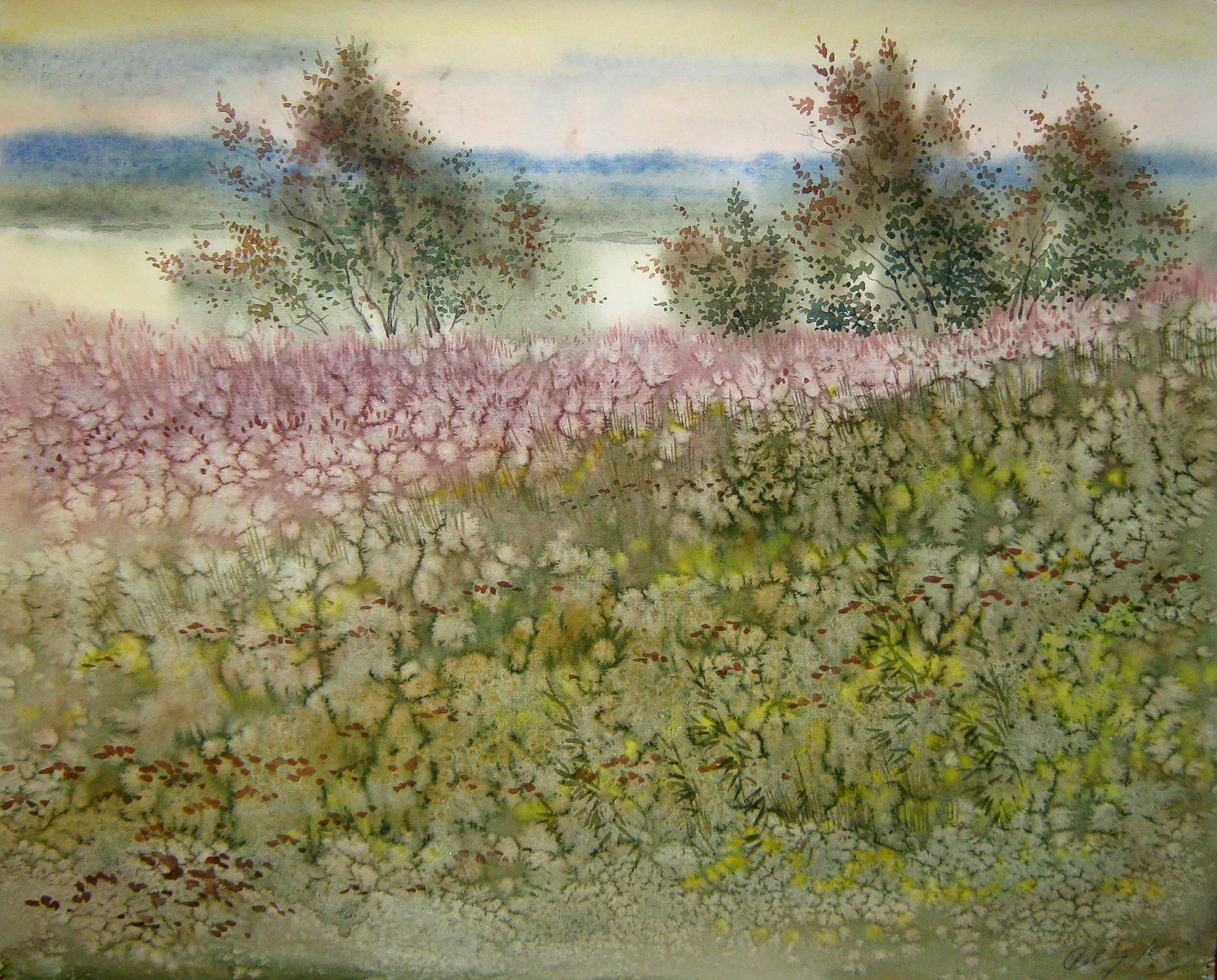 Watercolor painting The grass is blooming Savenets Valery