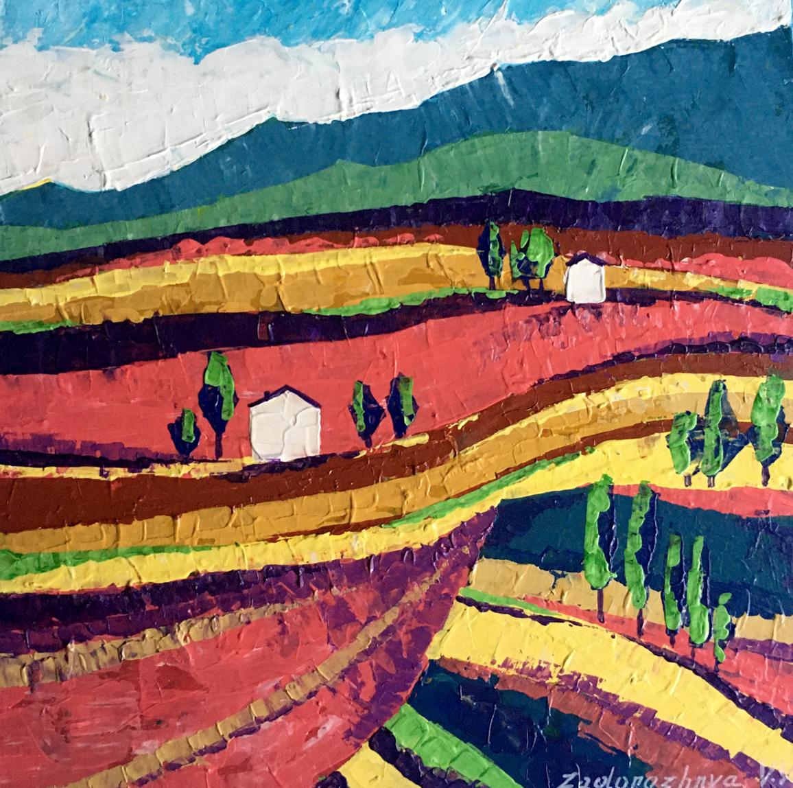 Oil painting Colorful fields on a sunny day V. Zadorozhnya