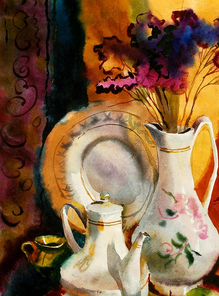 Watercolor painting Warm still life with flowers Egor Shvachunov