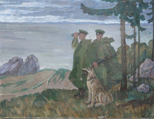 Oil painting Border guards with a dog Minsk D.P.