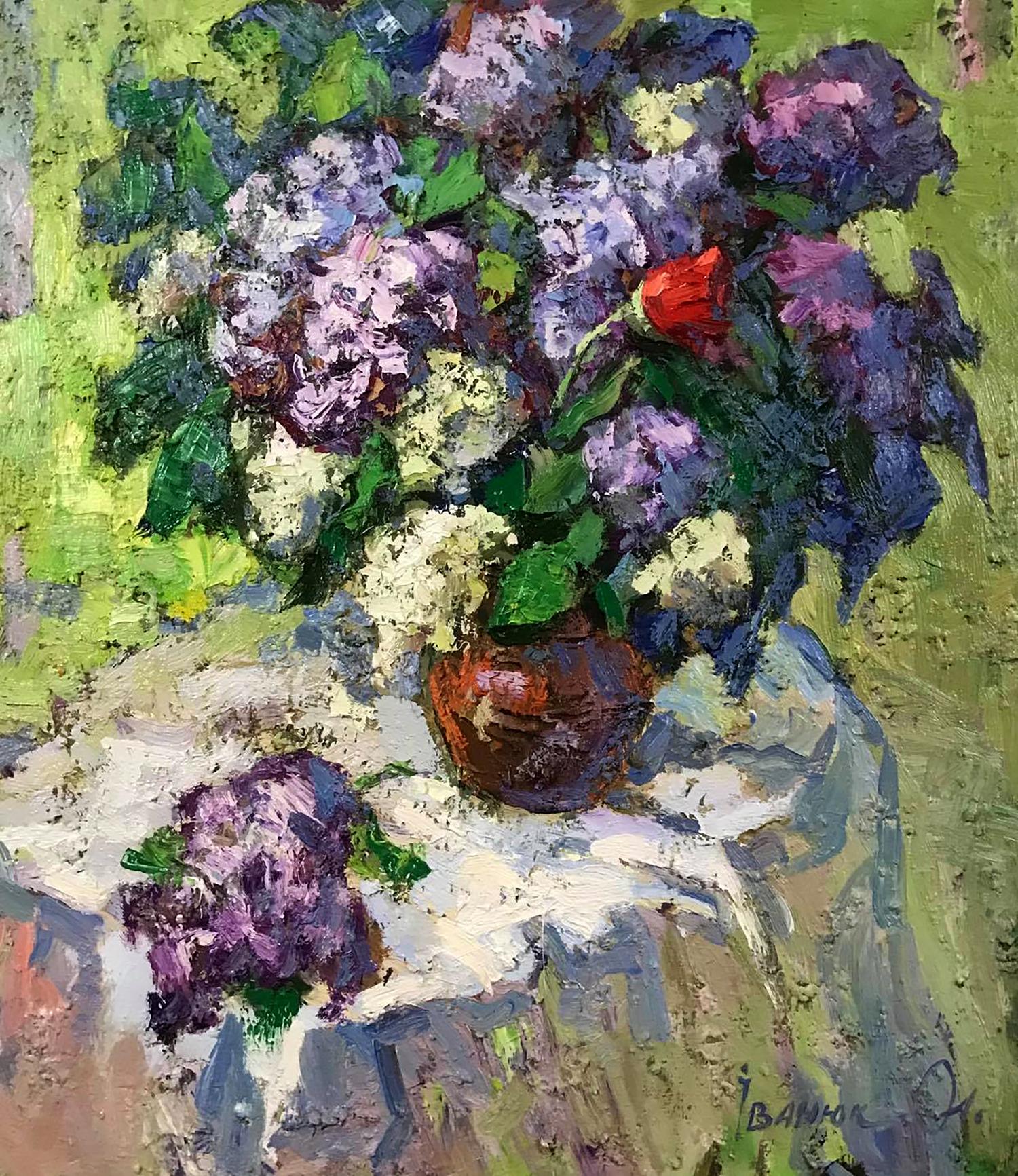 Oil painting A bouquet of lilacs on the table Ivanyuk Alex