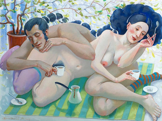 Acrylic painting Tea drinking Nicolay Butkovsky