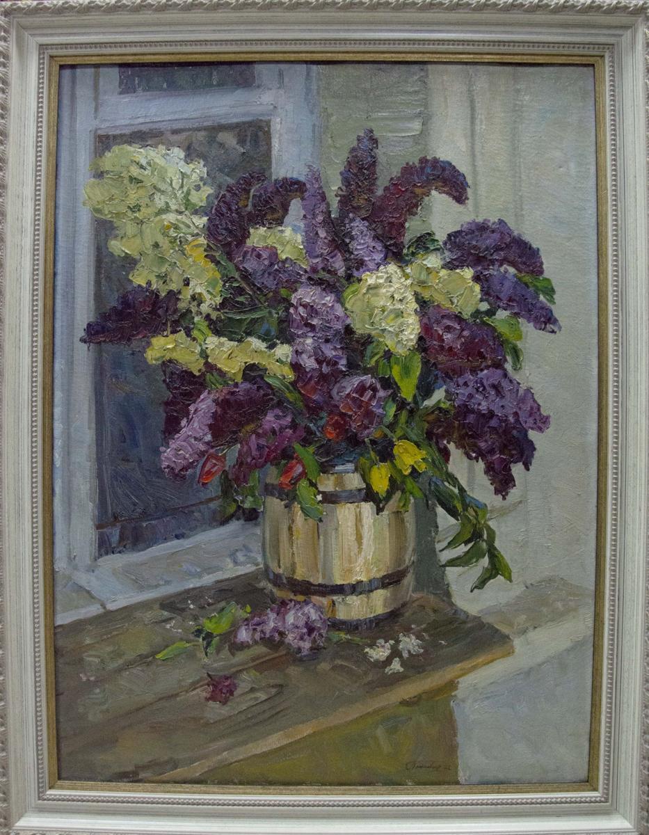 Oil painting Flowers by the window Kolomoitsev Petr Mikhailovich