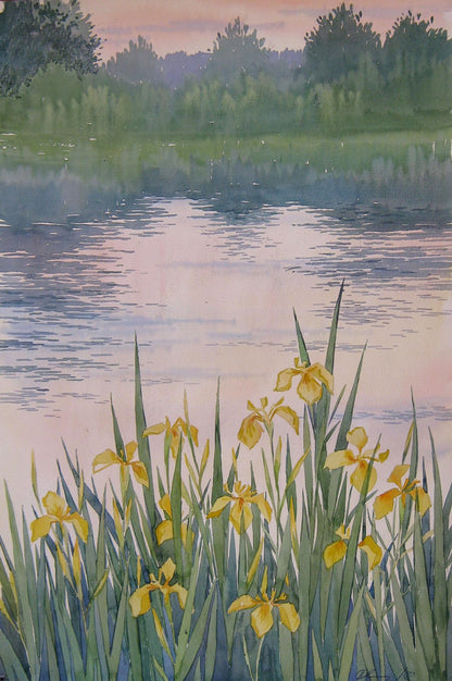 Watercolor painting Irises Savenets Valery