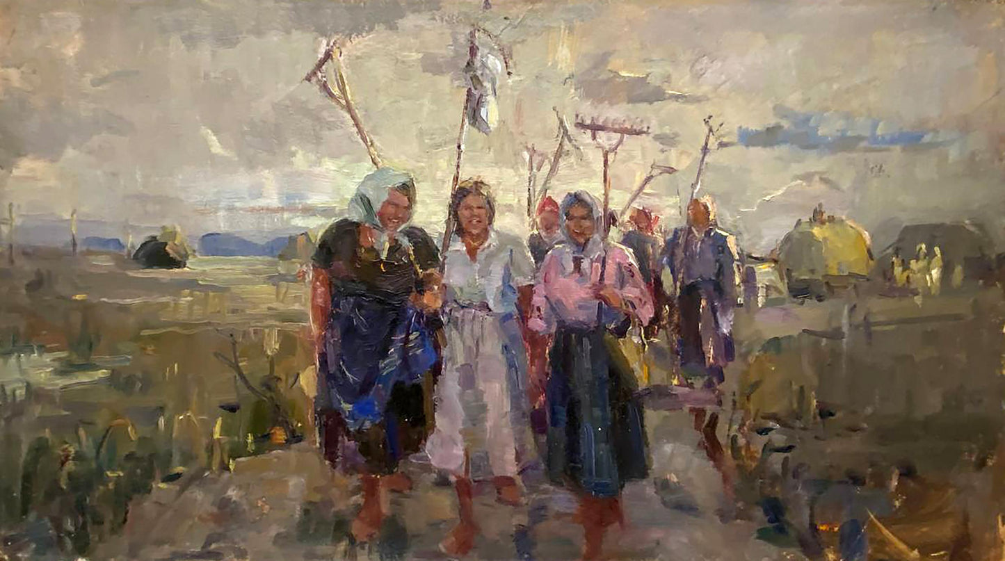 Oil painting Kolkhoz women Unknown artist