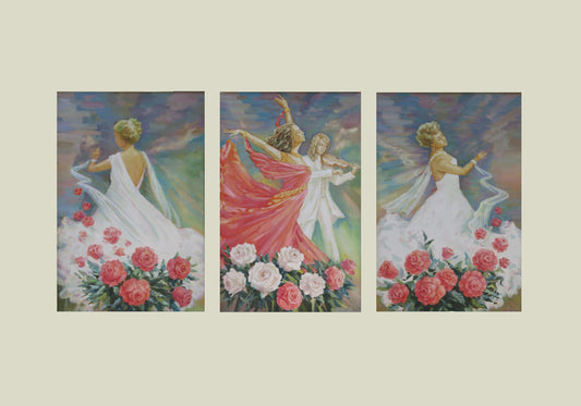 Oil painting Dance trojan triptych Benfialov