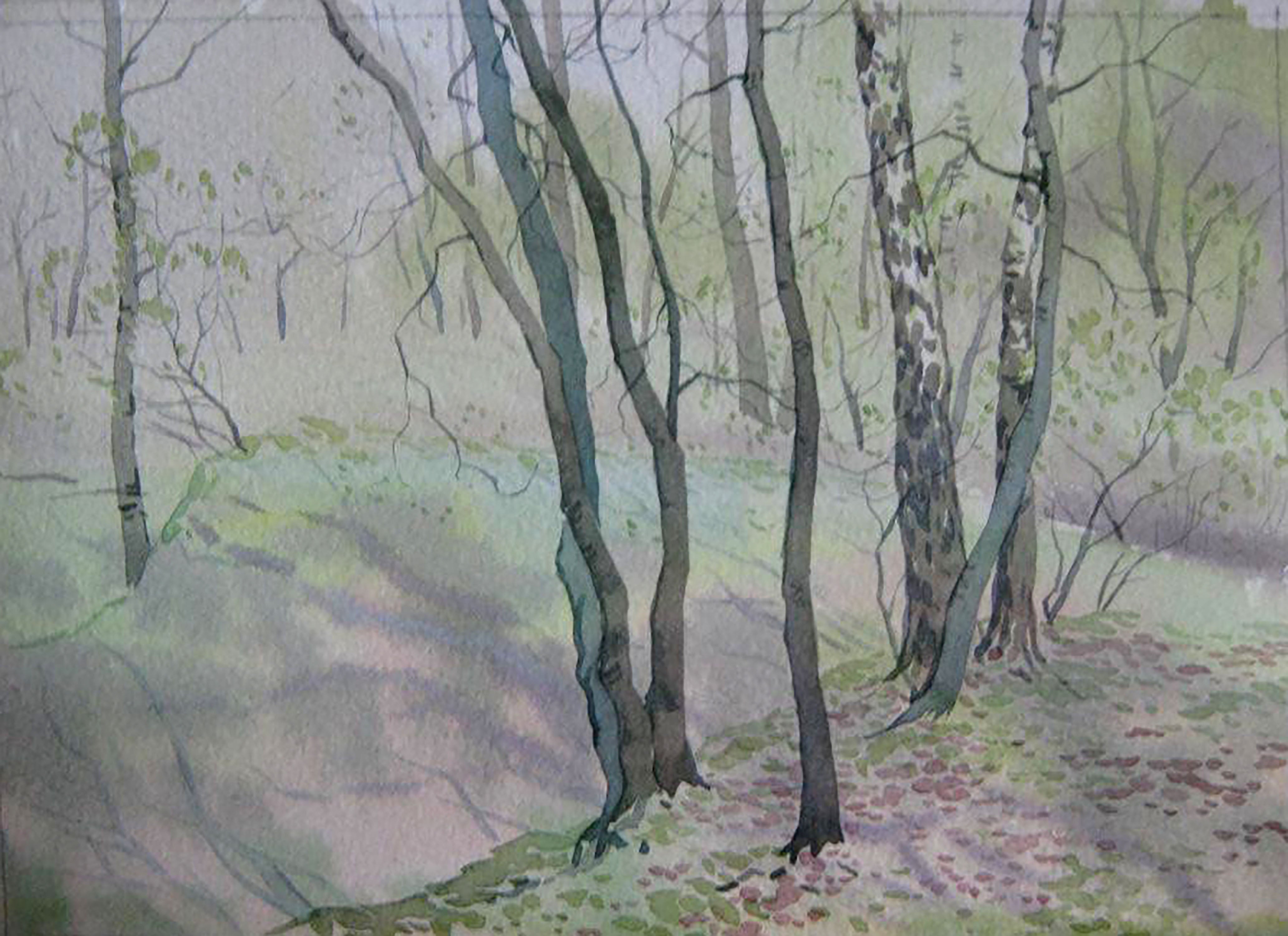 Watercolor painting Spring glade in the forest Valery Savenets
