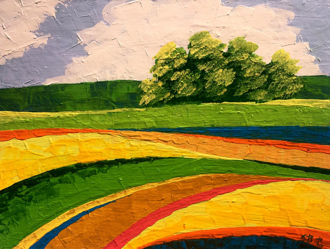 Oil painting Summer yellow-green fields V. Zadorozhnya