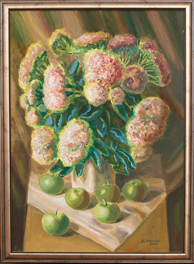 Acrylic painting Stonecrop and apples Yushkov Svatoslav