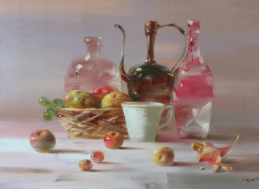 Oil painting Still life in pink tones Anatoly Tarabanov