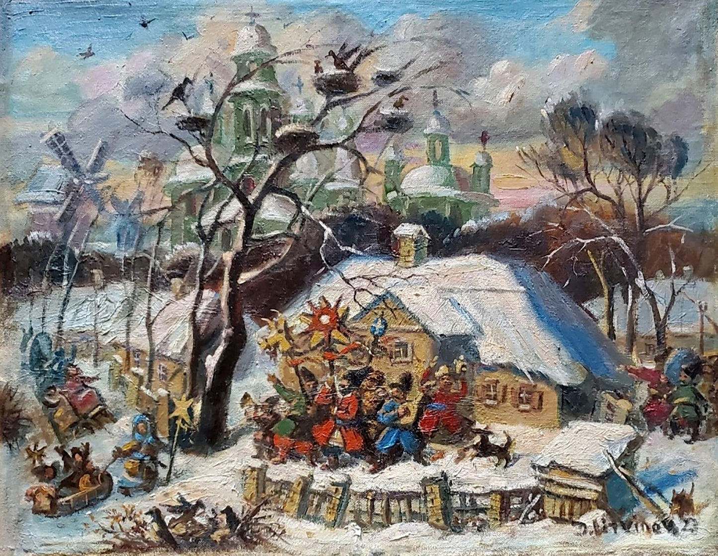 Carols in Ukrainian Village by Daniil Olegovich Litvinov, capturing festive traditions.