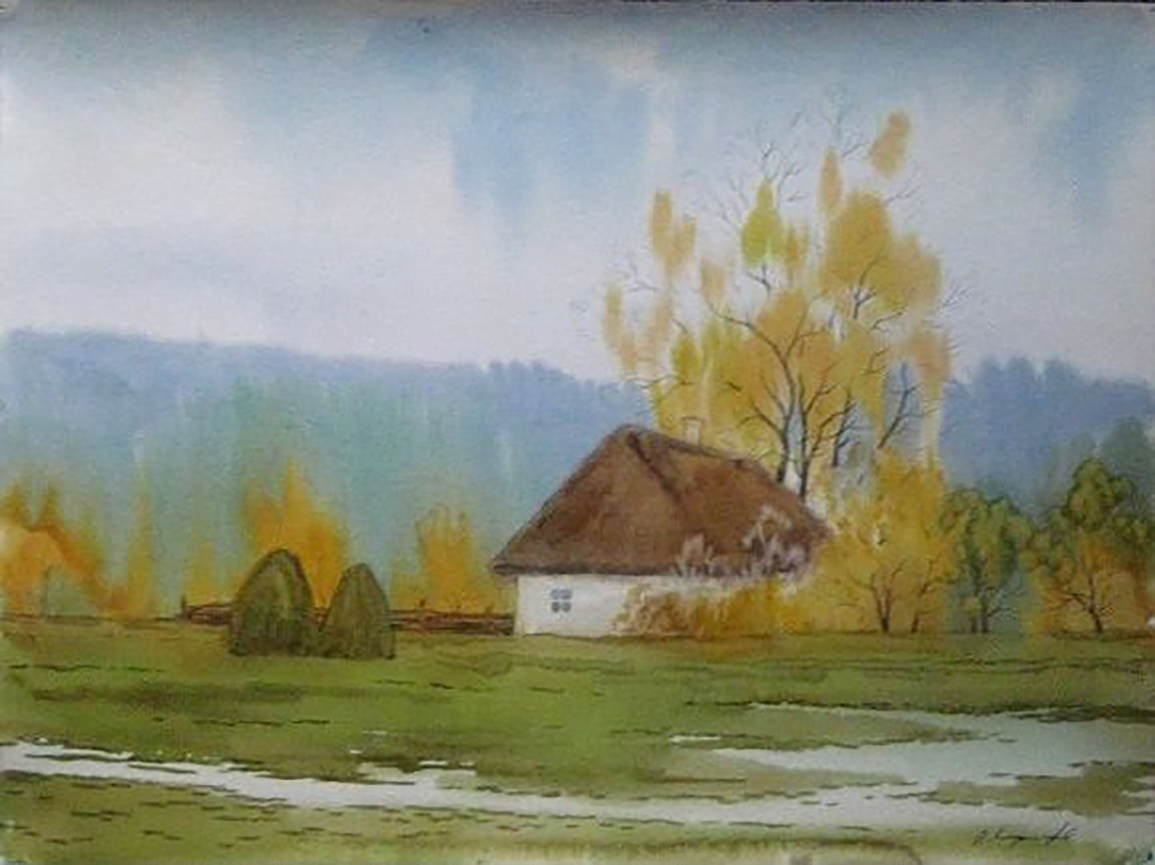 Watercolor painting After the rain Savenets Valery