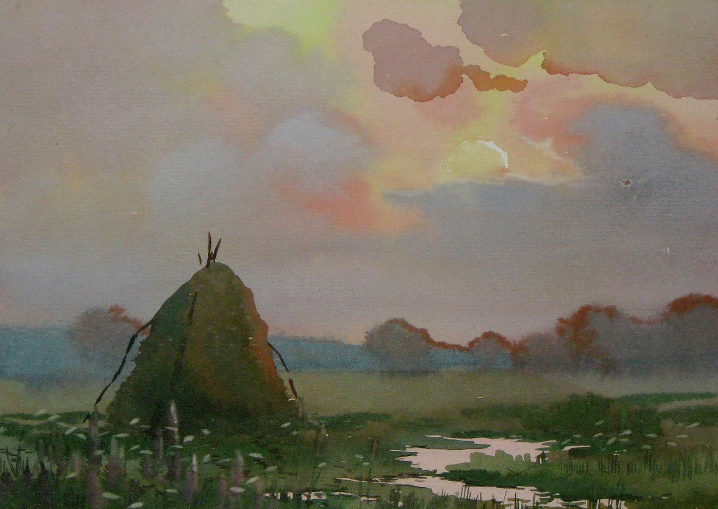 Watercolor painting The sun goes down Savenets Valery