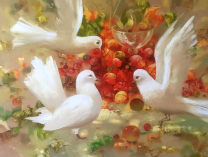 Abstract oil painting Pigeons Anatoly Borisovich Tarabanov