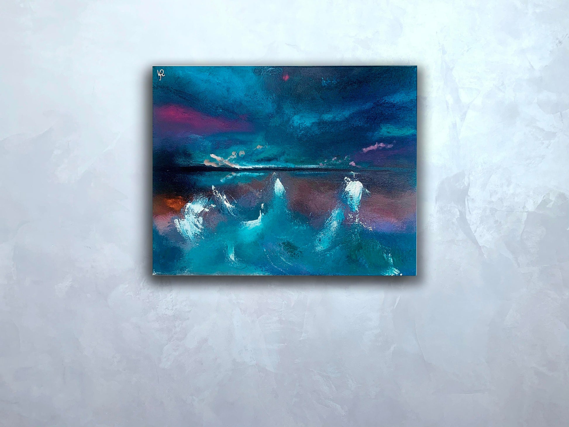 Abstract acrylic painting Colorful storm Valeria Sign