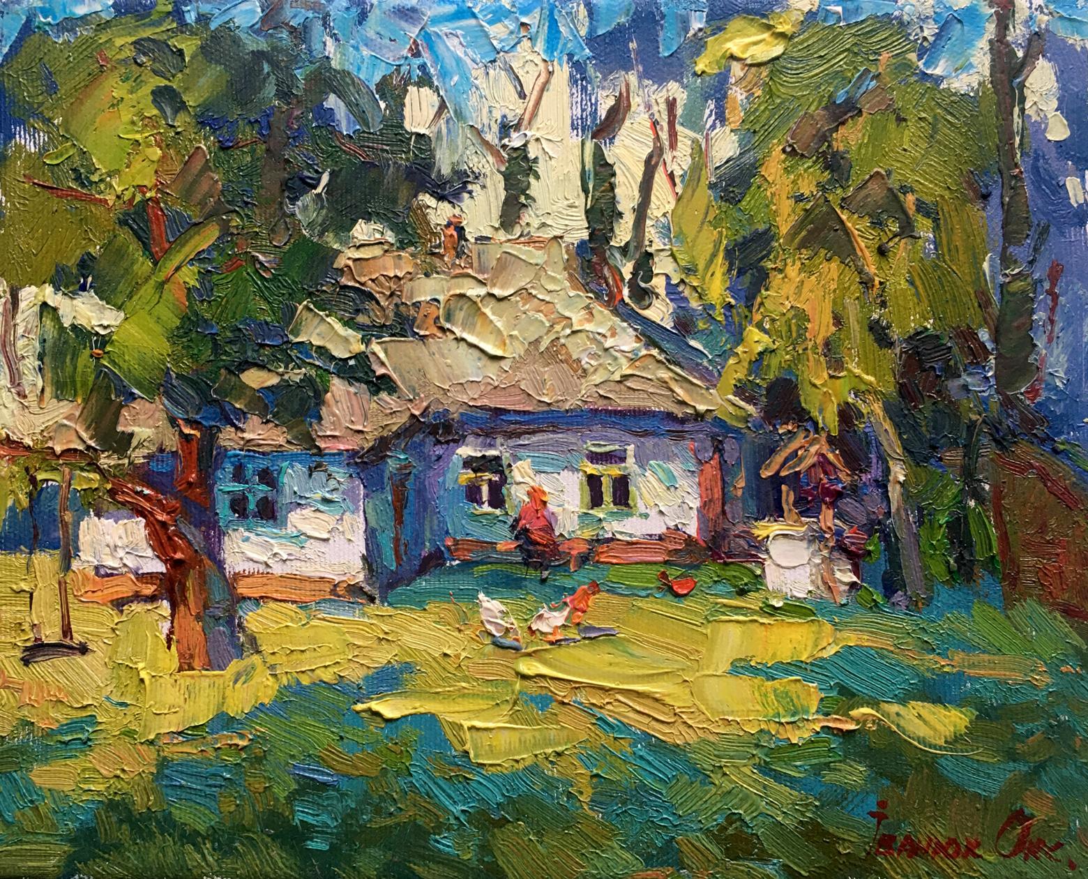 Oil painting Grandma Natalka's yard Ivanyuk Oksana