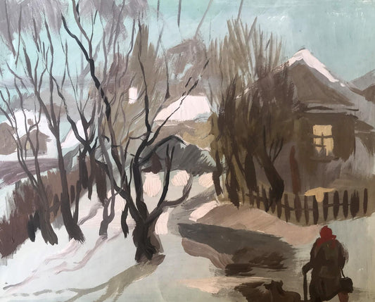 Oil painting Winter evening Alexander Arkadievich Litvinov