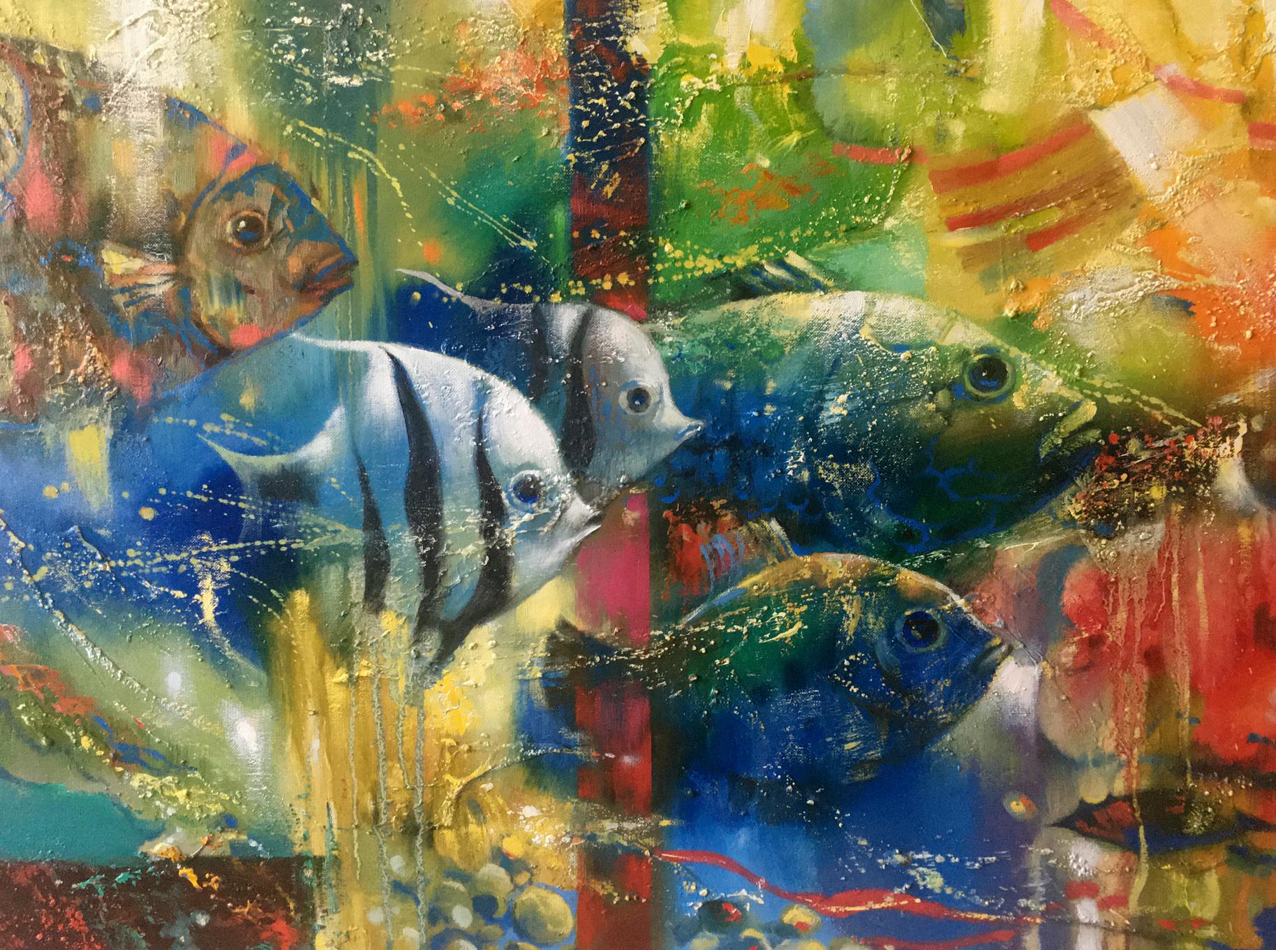 Abstract oil painting Fishes Anatoly Tarabanov