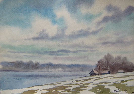 Watercolor painting Winter days Savenets Valery