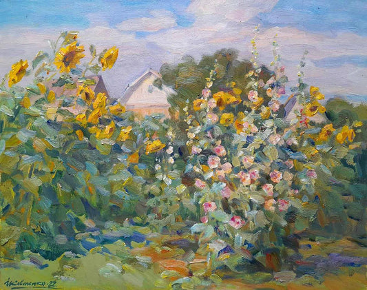 Oil painting Summer day among sunflowers Ivan Kovalenko