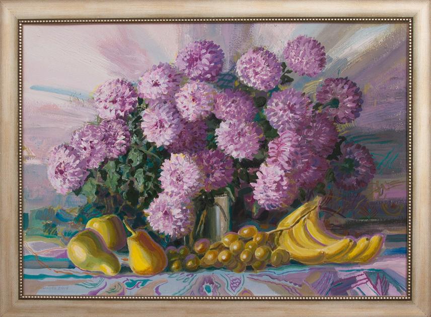 Acrylic painting Still life with chrysanthemums Yushkov Svatoslav