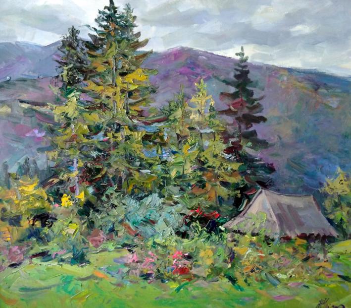 Oil painting Rainy day in the mountains Alexander Cherednichenko