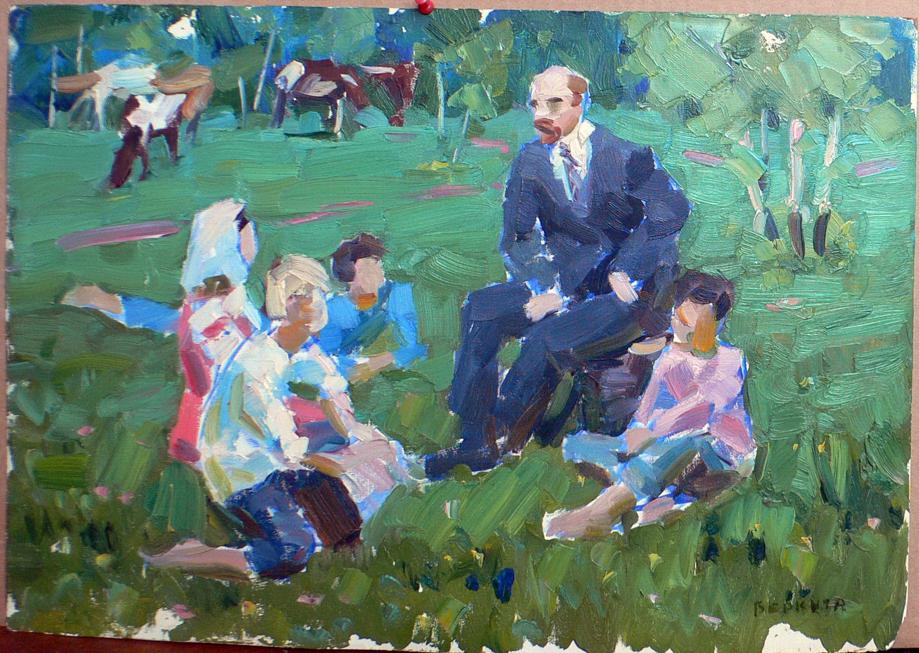 Oil painting Lenin with children Berkut Kommunar Savelyevich