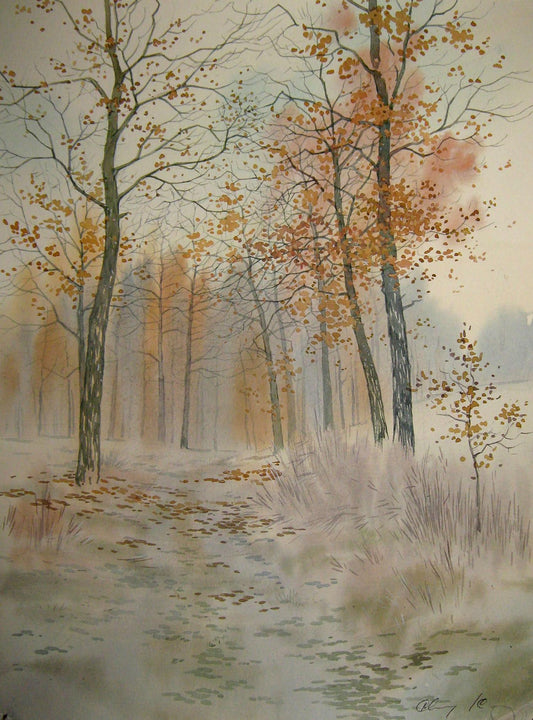 Watercolor painting Snowy forest Savenets Valery