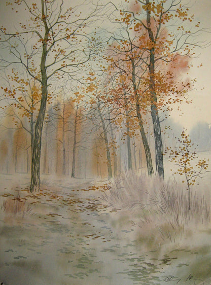 Watercolor painting Snowy forest Savenets Valery