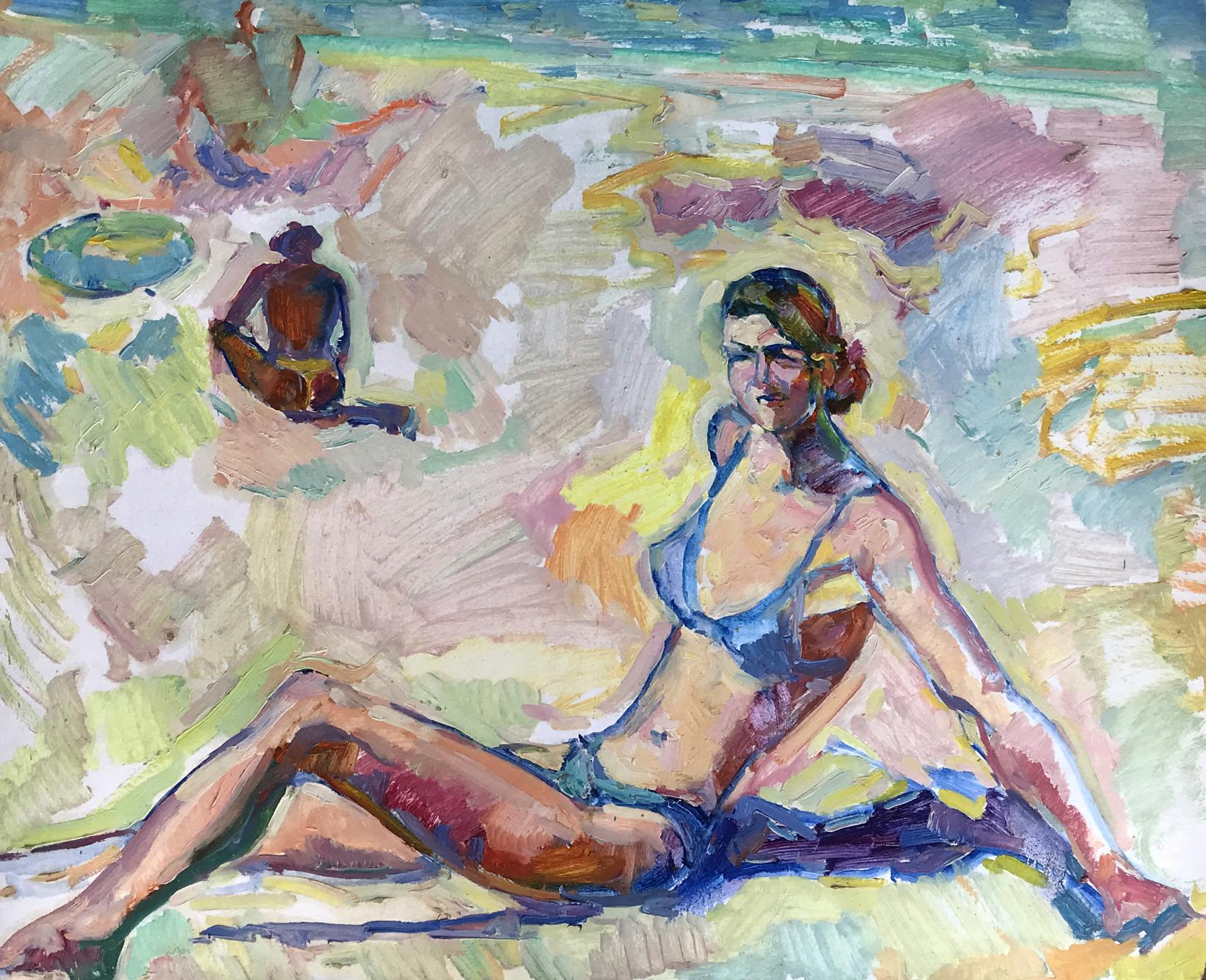 Oil painting A girl on the seashore Peter Dobrev