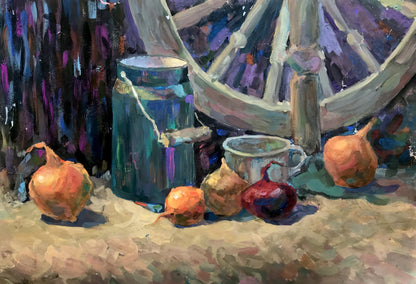 Gouache painting Rustic still life Unknown artist