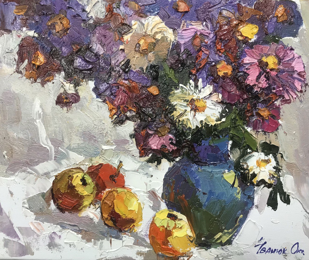 Oil painting aster flowers Ivanyuk Oksana