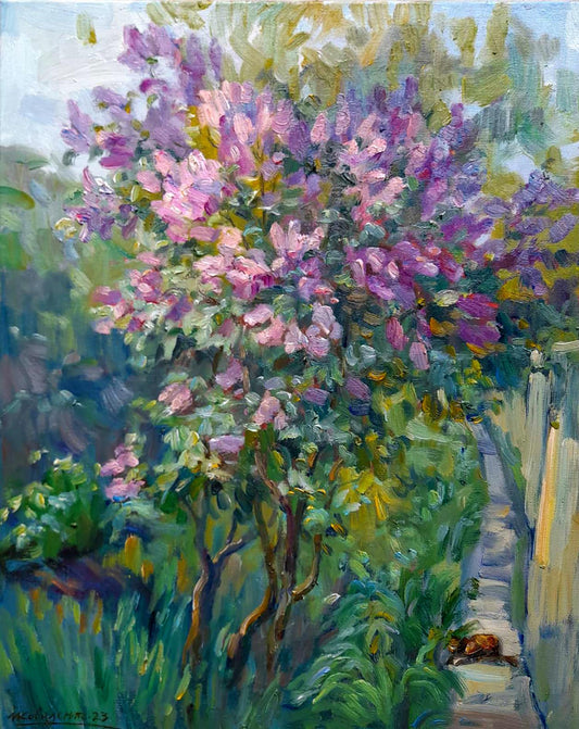 Oil painting Lilac blossoms in the garden Kovalenko Ivan Mikhailovich