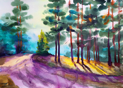 Watercolor painting Forest road Serdyuk Boris Petrovich