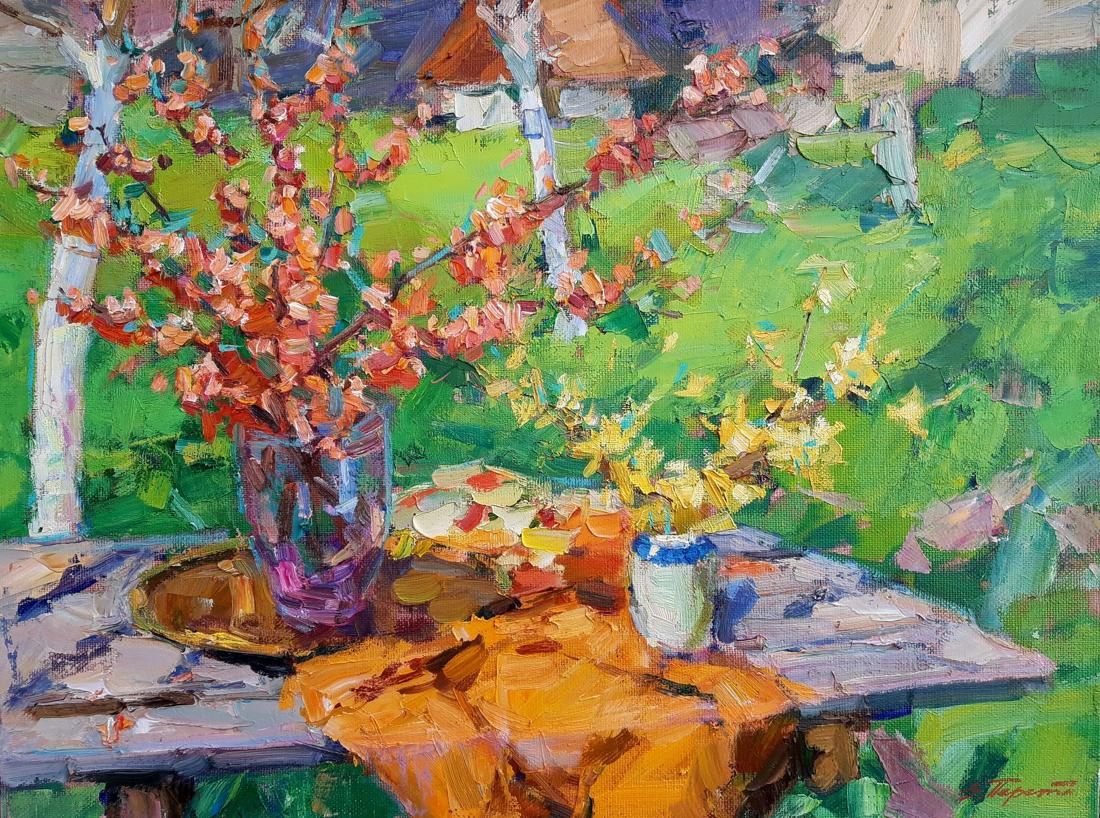 Oli painting Still life in the garden Pereta Vyacheslav