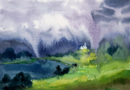 Watercolor painting Rain falls Serdyuk Boris Petrovich
