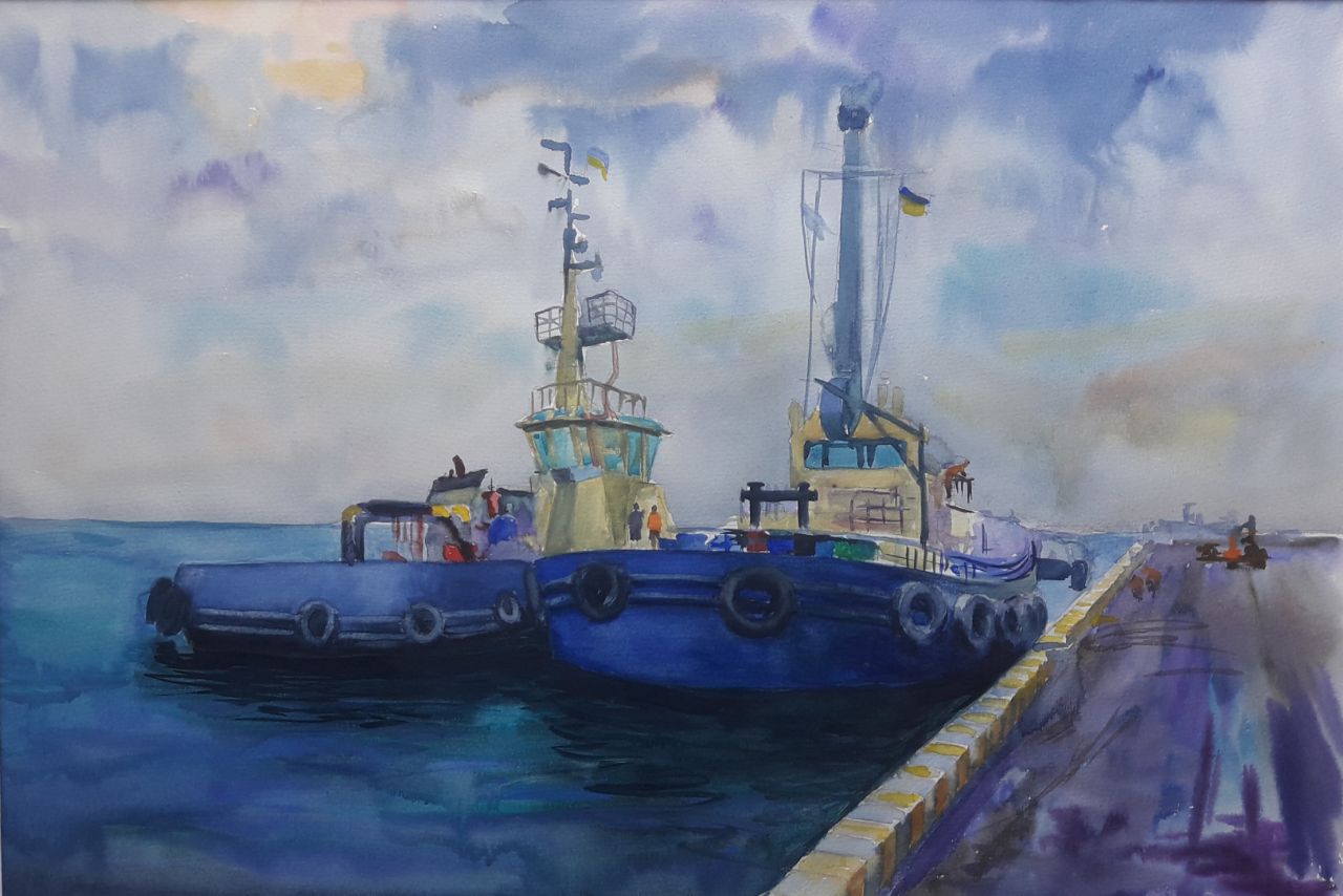 Watercolor painting in the port Serdyuk Boris Petrovich